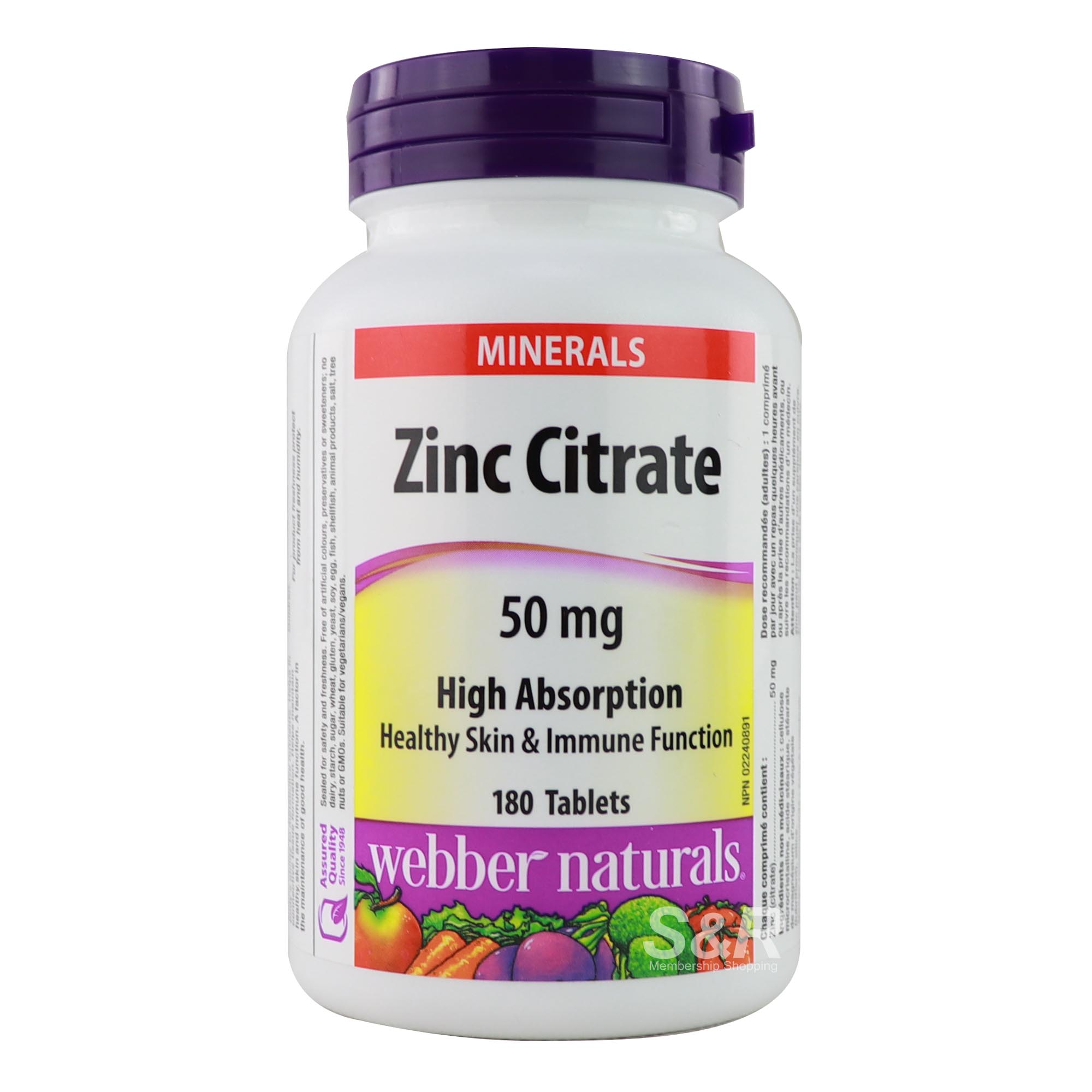 Webber Naturals Zinc Citrate 50mg Minerals 180 Tablets 3113